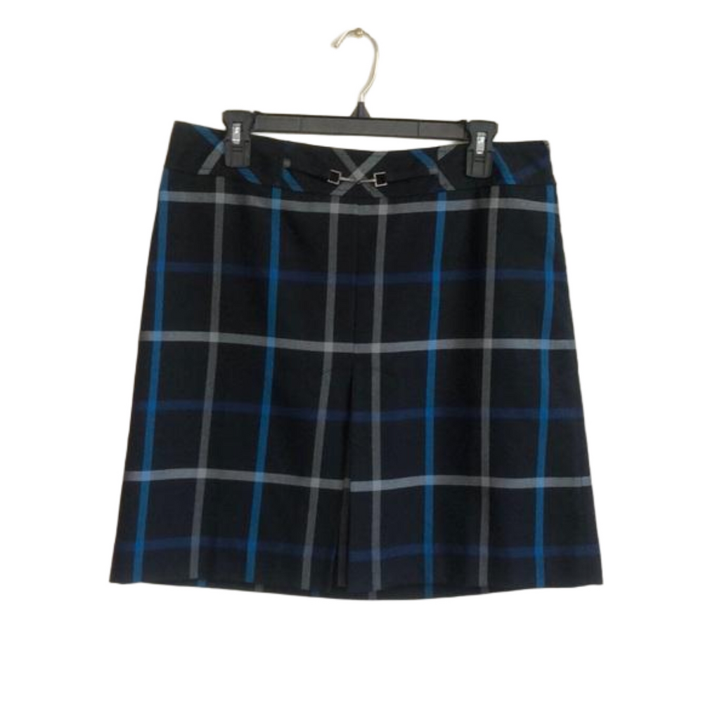 ANN TAYLOR LOFT Women's 10 Navy Plaid Heritage Print Skirt Feminine Academia